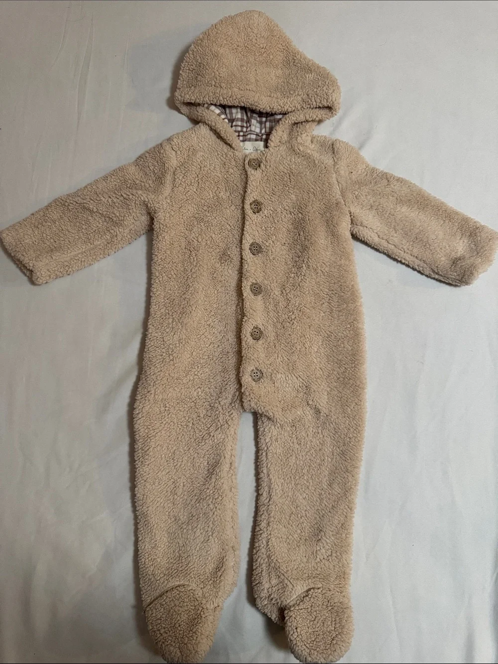 Rylee + Cru Plush Hooded Footed One-Piece - Beige